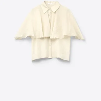 Blusa de chiffon texturizado bege com mangas caídas