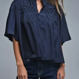 Blusa descontraída estilo boho da Marinha com pormenores bordados