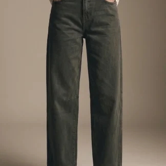 Calça Jeans Kaki Vintage Lavada com Costura no Joelho
