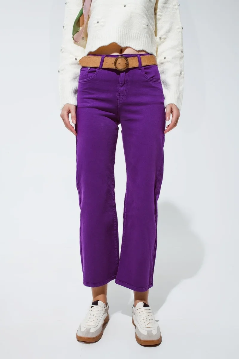 Calças de ganga de perna larga cortadas em roxo - Image 2