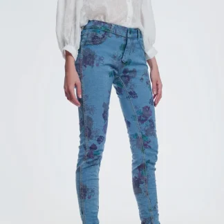 calças de ganga reversíveis skinny enrugados
