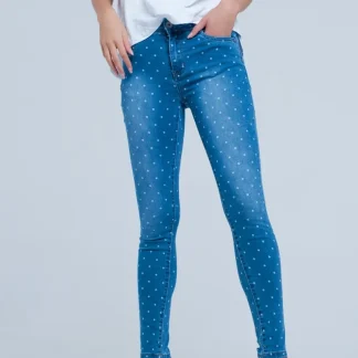 Calças de ganga skinny bolinhas imprimir