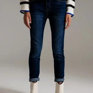 Calças de ganga skinny de lavagem escura com elastano elástico
