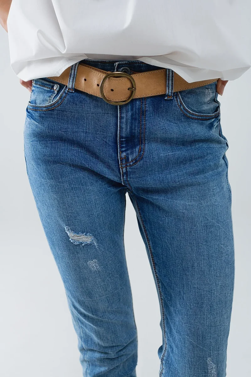 Calças de ganga super skinny esticadas em MIdwash com pormenores de desgaste - Image 6