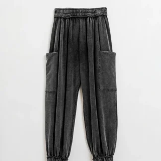 Calças jogger cinzentas com cintura elástica e bolso lateral