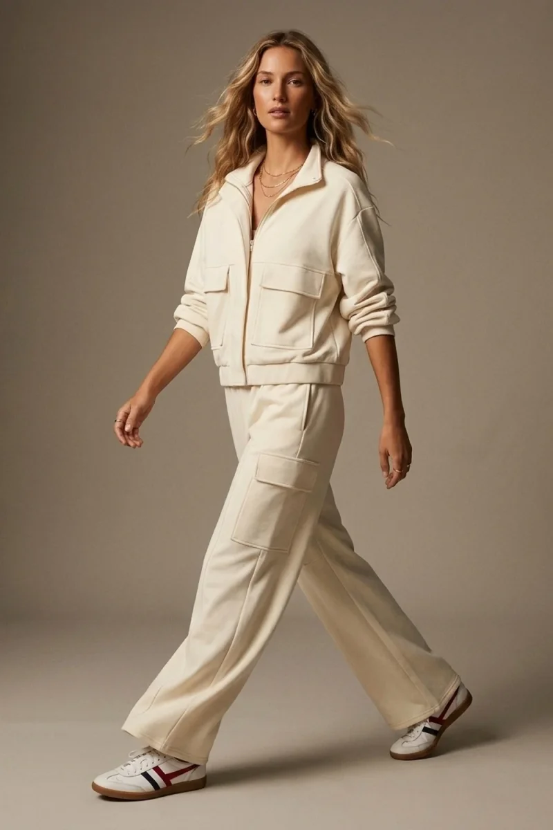 Calças Largas com Bolsos Cargo na Cintura Elástica de Viscose Creme - Image 3