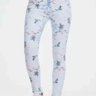 calças skinny branco com estampa floral