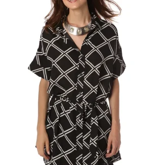 Camisa larga con diseño a cuadros negro