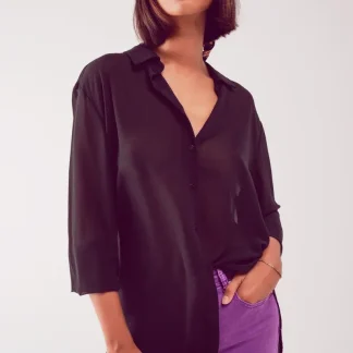 Camisa preta transparente chiffon