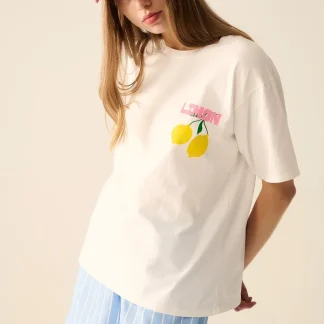 camiseta branca relaxada com estampa de limão