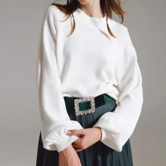 camisola branca de estilo descontraído com mangas balão