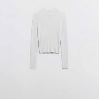 Camisola cinzenta de manga comprida com gola tripla brilhante