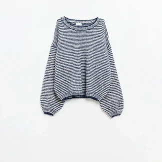 Camisola de corte descontraído em azul-marinho e branco