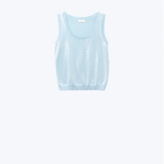 Camisola de malha azul sem mangas com lantejoulas