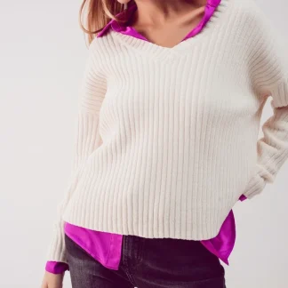 Camisola de malha de chenille em creme