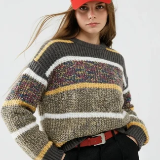 camisola de malha de manga comprida em riscas com várias cores
