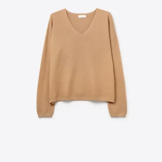 Camisola de malha fina com decote em V e textura linear subtil