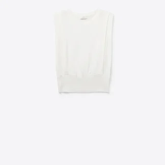 Camisola de malha sem mangas com drapeado nos ombros em branco