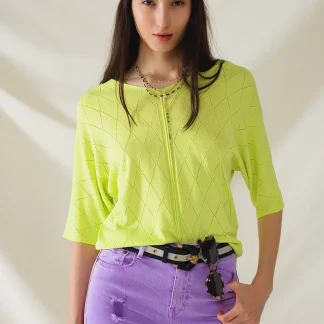 Camisola de manga curta cor de lima com padrão Argyle