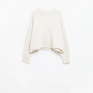 Camisola em malha macia beige com mangas em balão