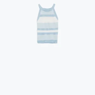 Camisola interior azul com design de riscas em malhas diferentes
