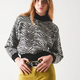 Camisola preta com estampa de zebra
