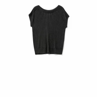 Camisola preta de malha fina com gola redonda