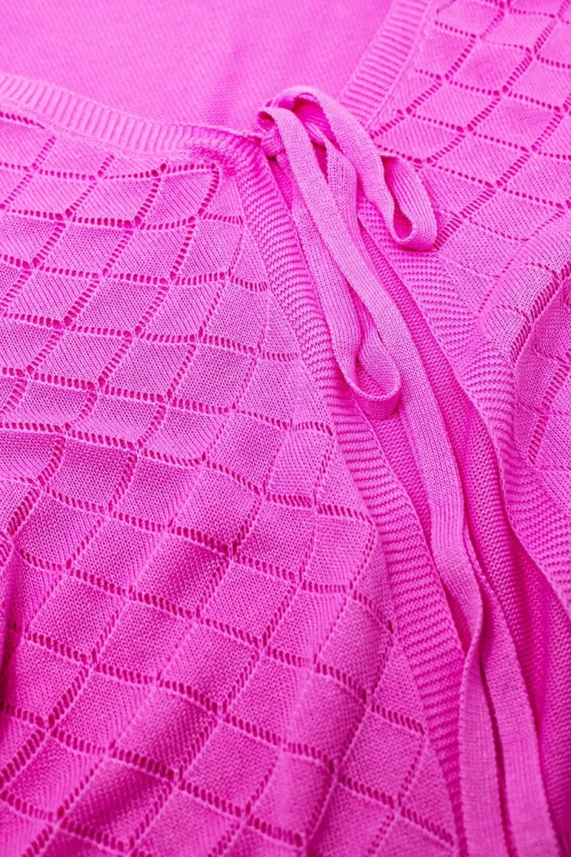 Casaco de malha cor-de-rosa com estampado Argyle e fecho com laço - Image 7