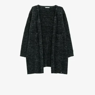 casaco de malha volumoso cinzento-escuro com bolsos
