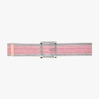 Cinto largo em tecido cor-de-rosa com fivela quadrada com adornos prateados