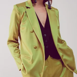 Elegante blazer de cetim com botões de peito duplo em lima