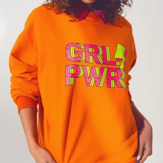 GRL PWR Camisola de Texto em Laranja