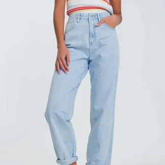 Jeans de cintura alta em azul claro