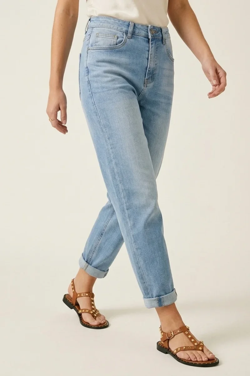 Jeans Mom Fit de Denim Azul Claro em Comprimento Tornozelo - Image 2