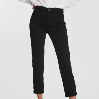 Jeans pretos retos de cintura alta