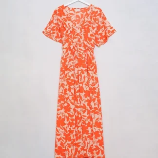 maxi vestido estampado de flores laranja