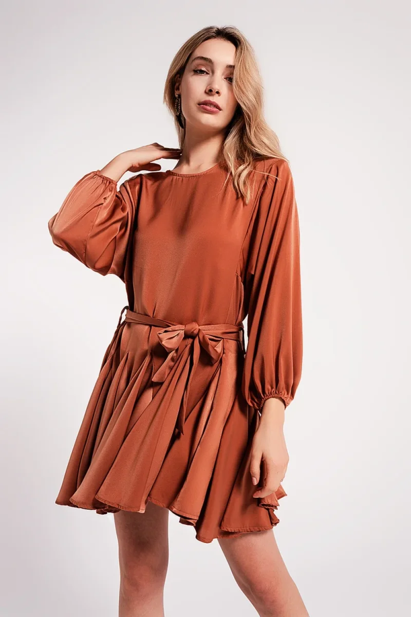 Mini vestido laranja com cinto de cetim a condizer - Image 5
