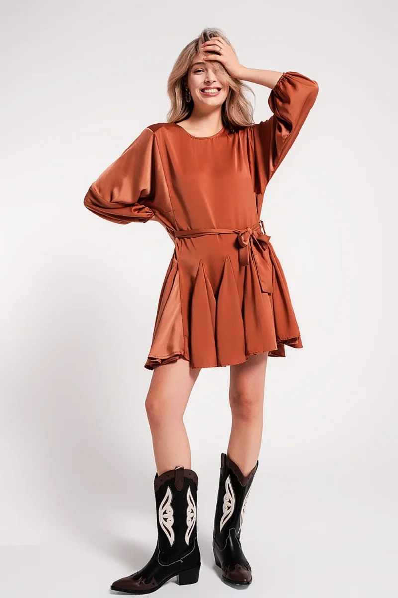 Mini vestido laranja com cinto de cetim a condizer - Image 3