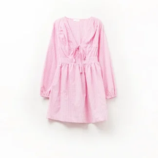 Minivestido com laço na frente cor-de-rosa cuadros vichi