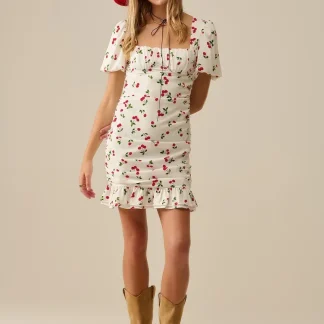 Minivestido com manga folhada Cherry