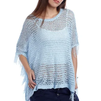 Poncho azul com franjas