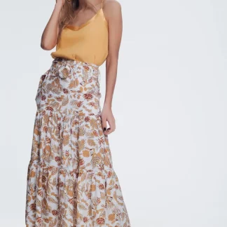 Saia midi coluna com estampa flor da selva