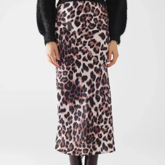 Saia midi com estampado de leopardo