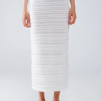 Saia midi de malha em branco