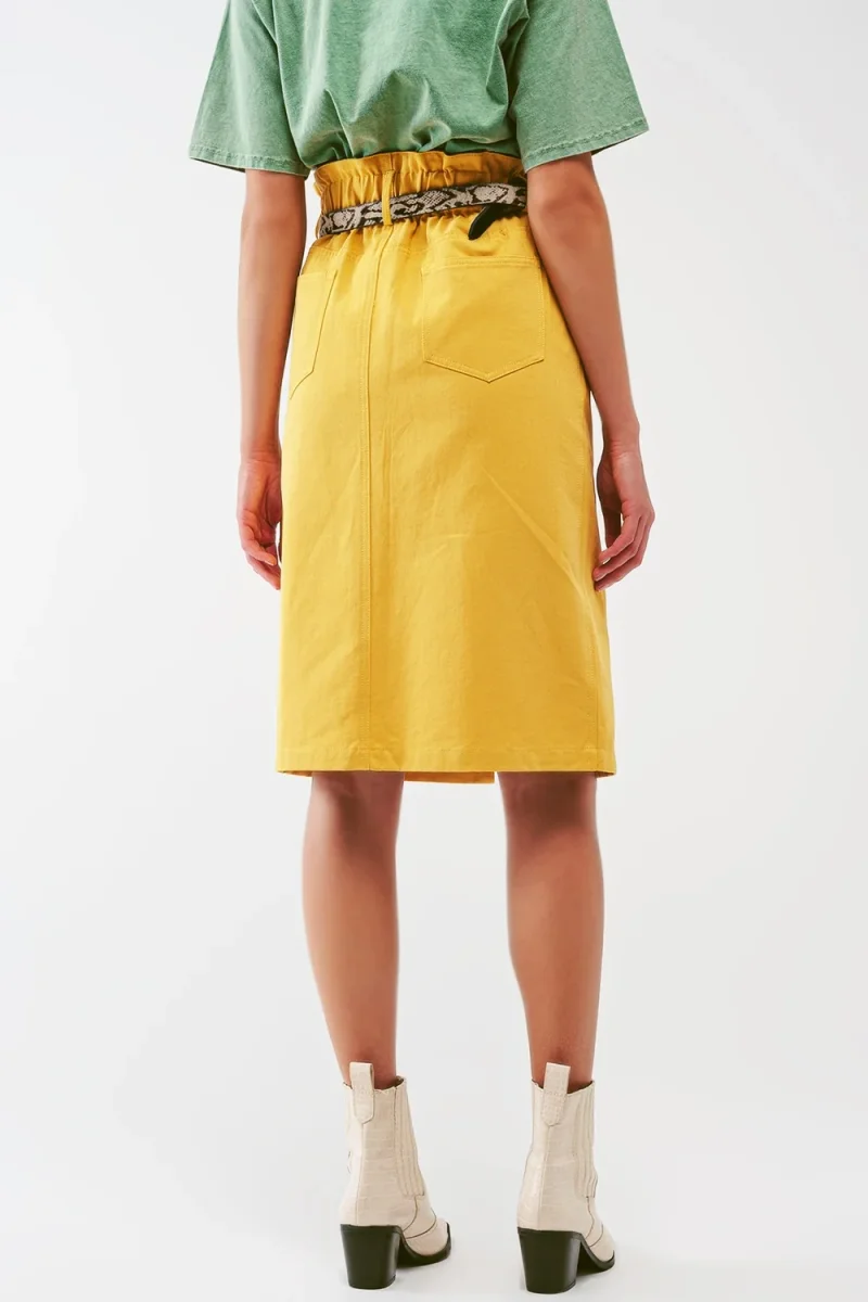 Saia reta com cintura estilo paper bag e fenda frontal em amarelo - Image 3