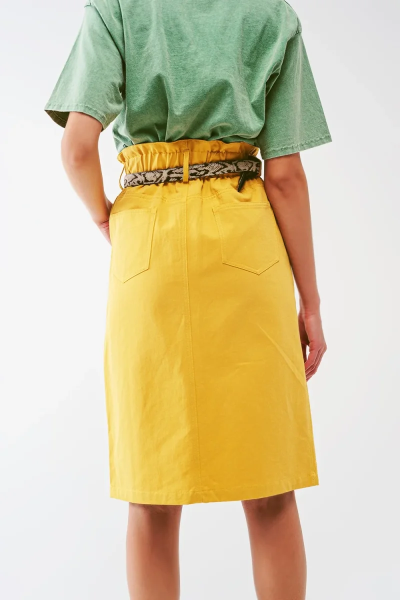 Saia reta com cintura estilo paper bag e fenda frontal em amarelo - Image 6