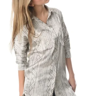 Camisa de cetim cinzenta com estampado abstracto