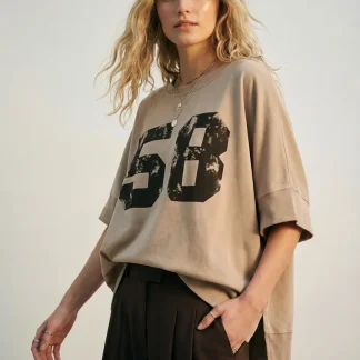 Suéter de Algodão Oversized com logotipo Gráfico 58 e Aberturas Laterais