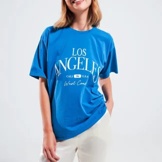 T shirt azul com texto impresso Los Angeles