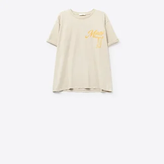 T-shirt bege com impressão do logótipo de Miami